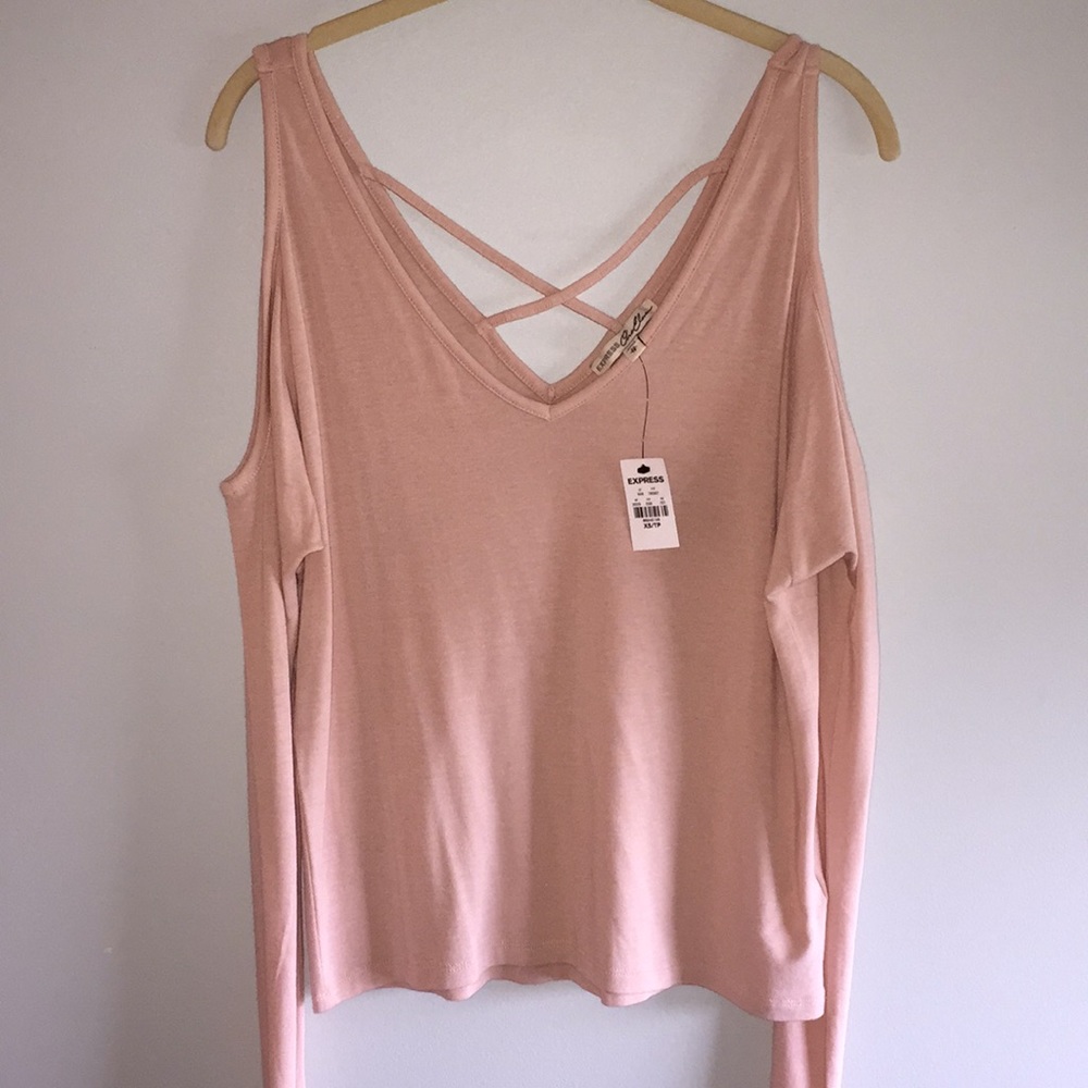 Express cold shoulder strappy top, taupe color